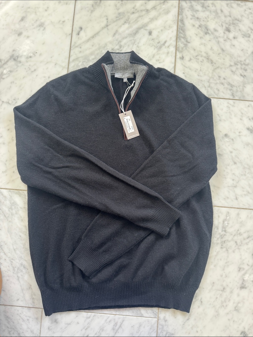 Amicale Cashmere Men's Charcoal Zip-Neck Sweater